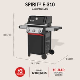Weber Spirit E-310 - Gasbarbecue - Zwart - 3 Branders met 7,8 kW vermogen - Porselein geëmailleerde gietijzeren grillrooster - 2 Zijtafels - 2 Duurzame wielen - Kast met deur — thumbnail 2