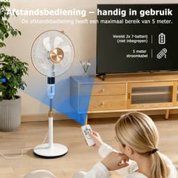 Staande ventilator 60W - Statiefventilator met 3 Snelheden - Vloerventilator met met Afstandsbediening - Stille Ventilator in Hoogte Verstelbaar 110 tot 125 cm - Timer - Kantelbaar en Oscillerend - 53dB - Wit — thumbnail 2