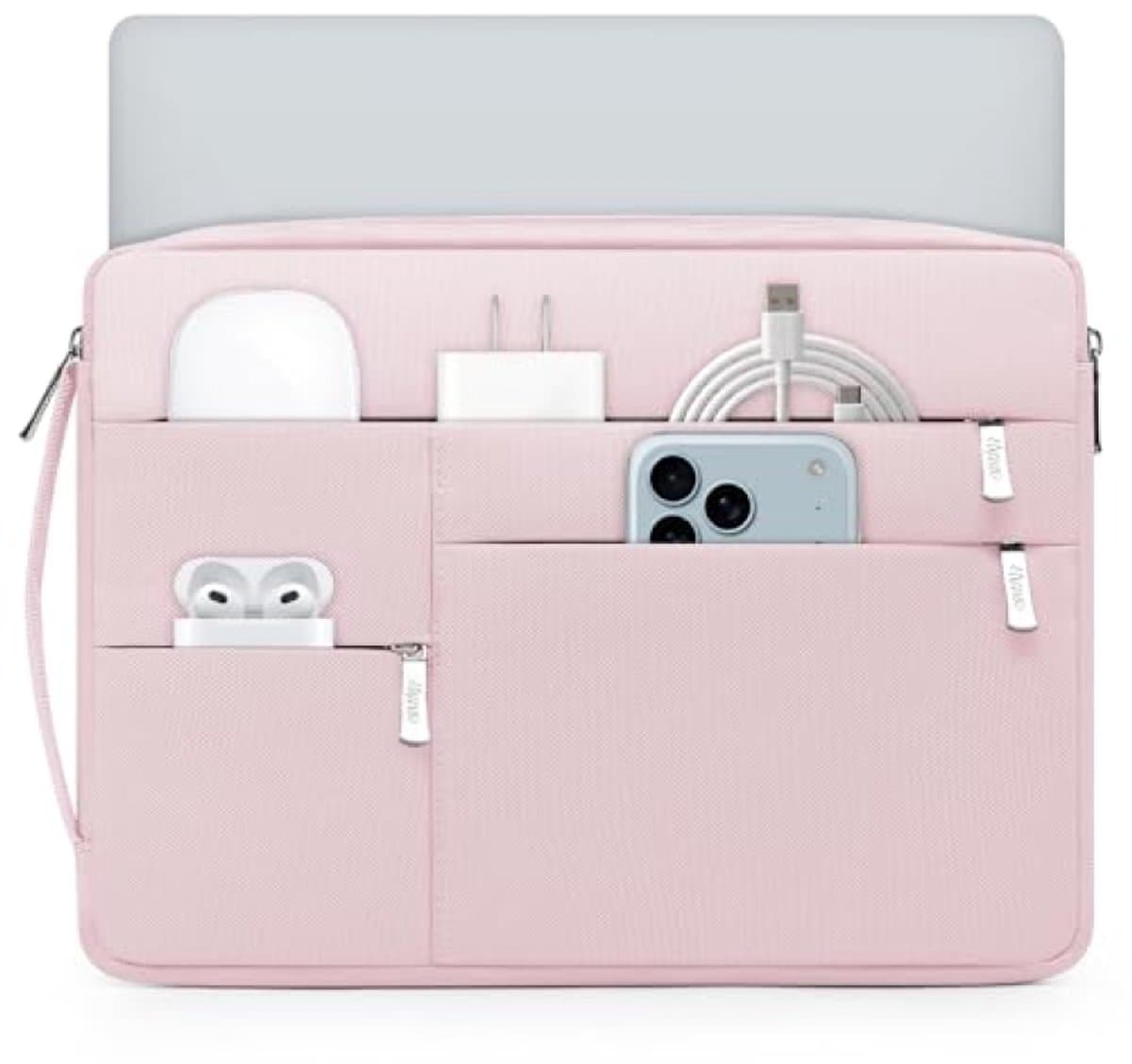 Laptophoes 14-15 inch - Slanke beschermhoes met meerdere vakken in lichtroze — afbeelding 1