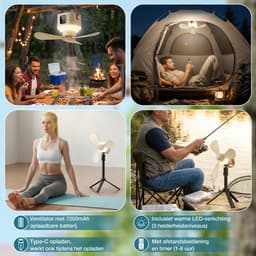 Rosnek 3-in-1 Oplaadbare Campingventilator met Verlichting - 7200mAh Ventilator Lamp met Statief & Muggenverdelger - Draagbare Tafelventilator - Tent - Outdoor — thumbnail 5