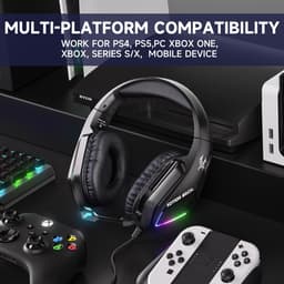 KOTION EACH G5000 Gaming Headset - Over-ear Koptelefoon met Microfoon - RGB Verlichting - Geschikt voor Nintendo Switch,PS5, PS4, Xbox Series X|S, Xbox One, Mobile & PC - Zwart — thumbnail 2