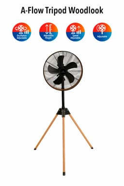 A-Flow Tripod Woodlook Driepoot Ventilator - Staande Statiefventilator Houtlook - Zelfdraaiend - Verstelbaar - 3 Windsnelheden — thumbnail 2