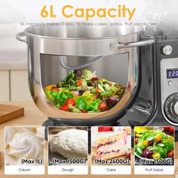 Lunekiss Keukenmixer 6L met RVS mengkom, LED-timer en 1200W stille DC-motor - 6 snelheden, standmixer met accessoires set - Wit — thumbnail 2