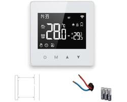 Thermostaat | Zigbee opbouw touchscreen voor CV aan/uit | Tuya Smart Life, Alexa & Google Home | Programmeerbaar | Wit