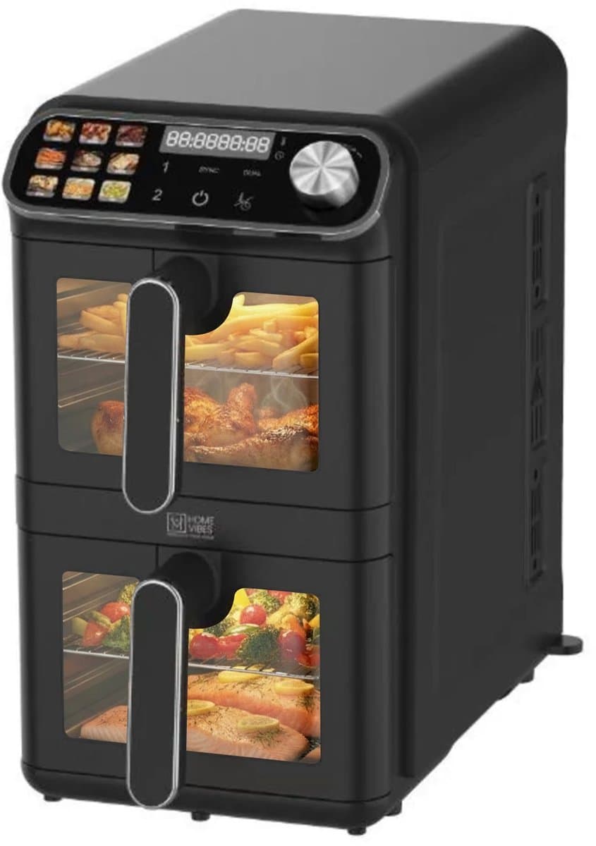 Home Vibes® Airfryer XXL – Gestapelde Lades - Heteluchtfriteuse - 2460W – 11L Air Fryer – 9 Kookprogramma’s – PFAS Vrij - Voor 5 tot 10 Personen - Dubbele Airfryer – Met Extra Accessoires - Mat Zwart — afbeelding 1
