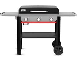 Weber Slate Plancha - 71 cm Bakplaat - Gasbarbecue - 3 Branders - Zwart - 2 Robuuste wielen - 2 Inklapbare zijtafels - 2 Gereedschapshaken - Deksel voor bescherming - Bereikt tot 260 °C - Porselein geëmailleerde bakplaat met anti-aanbaklaag