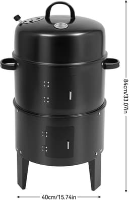 Novendo Goods – 40 CM Verticale rookoven & houtskool BBQ – Draagbare smoker grill voor buiten – 2-Lagen roker voor kamperen, barbecue, slow cook & outdoor koken – zwart — thumbnail 5