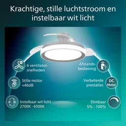 Philips Bliss Plafondventilator met ingebouwde LED-lamp - 3 Intrekbare bladen, diameter: 106cm - 4500 Lumen - Instelbaar wit licht van 2700K tot 6500K - Dimbaar tot 5% - Afstandsbediening - Zwart — thumbnail 5