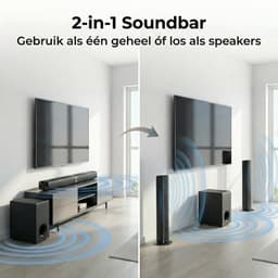 SyncGear 2-in-1 Soundbar met Subwoofer – Nieuw 2026 – Geen Luiden Opstart Geluiden – Home Cinema – 130W – Bluetooth 5.3 – HDMI ARC – TV Speakers – Surround Set Home Cinema – Draadloze Actieve Subwoofer — thumbnail 2