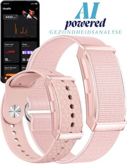 Shrivasta Activity Tracker Plus | armband met AI-Gezondheidsanalyse & Lichaamstemperatuur meting | Dames & Heren | Roze | Hartslag | SpO₂ | Slaapmonitor | Stress | Menstruatiecyclus | Inclusief 2 Armbanden (siliconen & Nylon) – Waterdicht — thumbnail 1