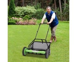 Handgrasmaaier - Duwmaaier Spindelmaaier - Gazon Onderhoud - Afneembaar Ontwerp - 50 cm Maaibreedte - Groen Zwart