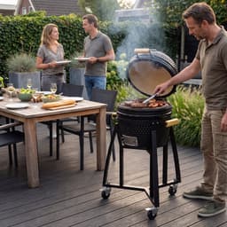 KitchenBrothers Kamado BBQ Onderstel - Voor 41⌀ cm - Geschikt voor 16 inch KitchenBrothers Kamado - 102 cm Hoogte - Met Wielen en Rem - Vaderdag Cadeau - Zwart — thumbnail 4