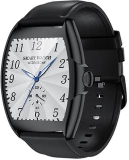 WizBay Premium Select® 2D Curved 1.77inch IPS Screen Elegante Smartwatch Dames Heren AMOLED - Android en iOS - Bluetooth Call - 02 Zuurstof - Dynamic Hartslag & Slaap Monitor - Message - Magnetic Laden - Smartwatches - Zilver Case Zwart Lederen Band — thumbnail 1