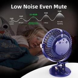 Desktopventilator, stille mini-USB-ventilator met lcd-display, 1800 mAh, kleine oplaadbare draagbare ventilator, 5 windsnelheden, 720° draaibaar, clipbevestiging, geschikt voor kantoor, thuis en kamperen. — thumbnail 3