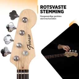 Finesse Elektrische Basgitaar met Versterker - Starterset - Volwassenen - Kind - Zwart — thumbnail 3