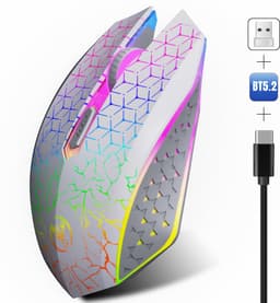 Draadloze Witte Muis PRO GM1 met LED - Geruisloze werking - Oplaadbaar - Draagbaar - Draadloos 2.4G - Inclusief USB-ontvanger — thumbnail 1