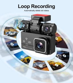 4-kanaals wifi-dashcam voor in de auto, 360-graden panoramische bescherming met WDR, 1080p HD-camera's voor en achter, draaibare lens, infrarood nachtzicht, videorecorder — thumbnail 2