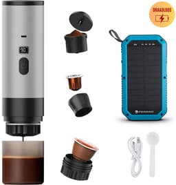 Best Active - 3-in-1 Draagbare Koffiemachine - Inclusief 10.000 mAh Solar Powerbank - Draagbaar Koffiezetapparaat - Cups en Gemalen Koffie - Draagbaar en Oplaadbaar - Espressomachine - Zilver — thumbnail 1