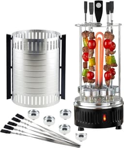 Aurixi® Kebab Grill – Verticale Grill Inclusief 5 Kebab Spiezen – Donorgrill Met Opvangbakjes – Shoarmagrill - Kebabgrill - Grill Apparaat Inclusief Aluminium Body – Zwart - 25cm x 25cm x 50cm — thumbnail 1