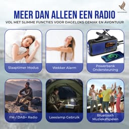 NovaWare® DAB+ Noodradio Solar Opwindbaar - Powerbank Zonneenergie met 5000mAh - DAB+/FM - Noodpakket - Bluetooth Speaker & Digitale Wekker - Draagbare Radio – Oplaadbaar & Op Batterijen - Blauw — thumbnail 4