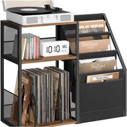 Signature Home LP Opbergsysteem – Vinyl Opbergkast - Platenrek – Platenspeler Meubel met Opbergruimte – LP Kast voor ±140 Platen – Platenspeler Standaard – Hout Metaal – Bruin Zwart – 30x81x69 cm — thumbnail 1