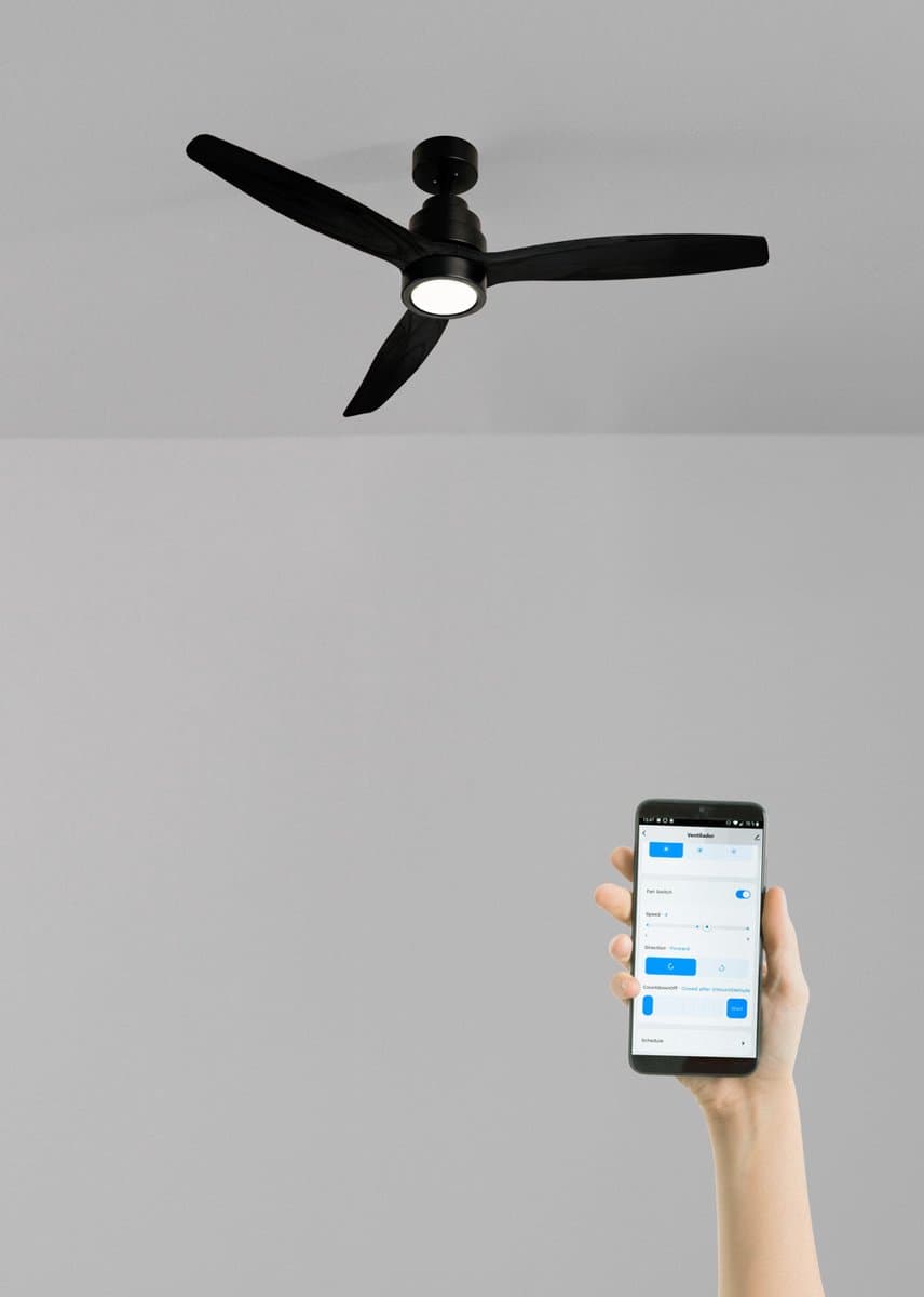 CREATE - Plafondventilator 40W silent 100% hout - Zwart - Ø112cm - Met licht - WIFI + Afstandsbediening - WIND STYLANCE — afbeelding 1