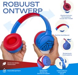 PowerLocus Tiger Draadloze Over-Ear Koptelefoon voor Kinderen, Active Noise Cancelling, 74dB/85dB/94dB Limiet, met Microfoon - Blauw/Zwart — thumbnail 4