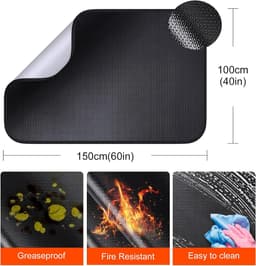 Candala Vuurvaste onderlegger, 100 x 150 cm, glasvezel-siliconen hittebeschermingsmat, vloerbeschermingsmat, vloerbeschermingsmat, vonkenbeschermingsplaat, grilltapijt, voor barbecue, kachels, bodem, — thumbnail 2