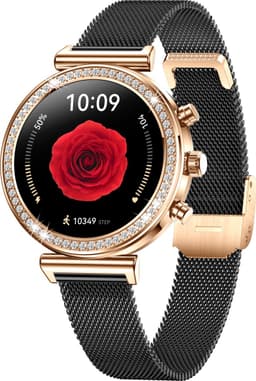 Knobbout Luxe Dames Smartwatch 1.27” Scherm met Kristallen – Bluetooth Bellen – HD Touchscreen – Hartslag, Bloeddruk & SpO₂ Monitoring – Vrouwelijke Gezondheidsfuncties – AI spraakassistent– IP68 Waterdicht – Zilver stalen band — thumbnail 1