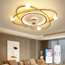 LuxiLamps - Krullen Ventilator Plafondlamp - Plafondventilator 50 cm - Goud - Smart Lamp - Met Dimmer - 6 Standen Ventilator - Keuken Lamp - Woonkamerlamp - Moderne Lamp - Slaapkamer Lamp Ventilator — thumbnail 1