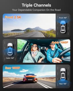 WOLFBOX i07 Dashcam, 3-kanaals Dashcam Camera met WiFi en GPS, 4K+1080P voor Voor & Interieur, 2.5K 1600P+1080P+1080P, 3" LCD met Super IR Nachtzicht, 24-uurs Parkeerbewaking, Max. 512 GB (Draadloos Voor & Achter) — thumbnail 5
