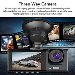 Dash Camera, 1080p Full HD 3 -weg Drievoudige Autocameraforder met 170 ° Groothoek Binnen en Buiten de CAR DVR voor Veilig Rijden — thumbnail 3