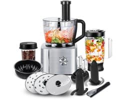 Hennova Keukenmachine - Blender - Mixer - Foodprocessor - Antislip voetjes - Gemakkelijk te gebruiken - Verschillende snelheden - 1100W - Zilver