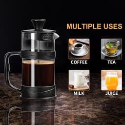 French Press Koffiezetter 350 ml – RVS Filter & Hittebestendig Glas – Cold Brew & Heet Koffie – Reizen & Thuis (Zwart) — thumbnail 4