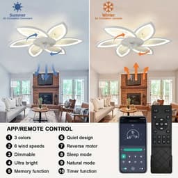 6 Sterren Plafondlamp Met Ventilator - Wit - Met Afstandsbediening - Smart lamp - Dimbaar Met App - 6 Standen Ventilator - Woonkamerlamp - Moderne lamp - Plafoniere — thumbnail 4