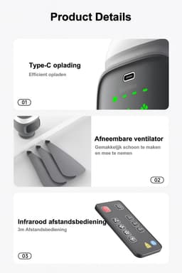 Draagbare Ventilator – Tent Ventilator – 12000mAh – 3 Snelheden – LED Licht – Afstandsbediening — thumbnail 3