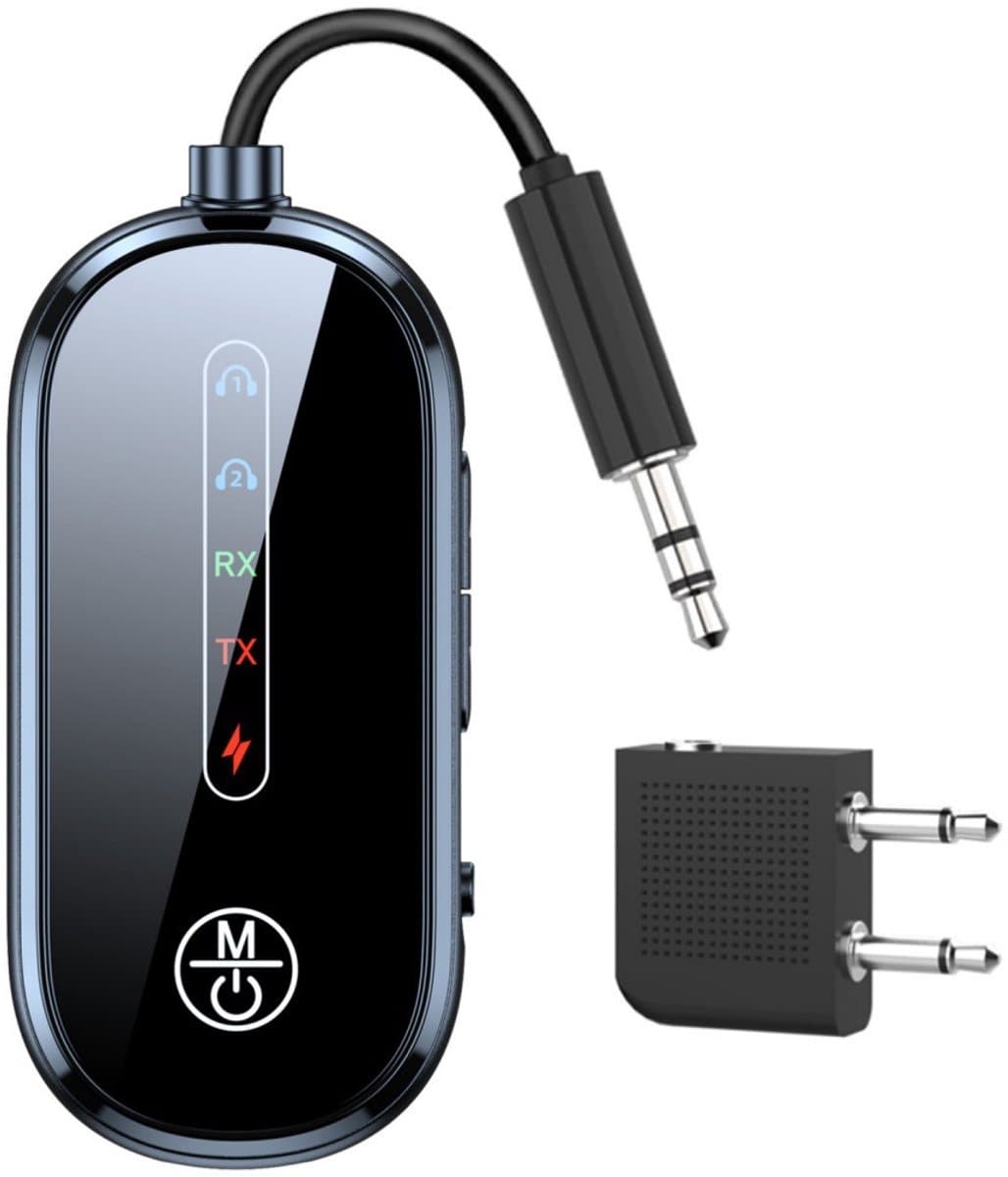 2-in-1 transceiver 5.4 draadloze vliegtuigadapter, gebruikt met 3,5 mm Bluetooth-hulpadapter voor vliegtuigen — afbeelding 1