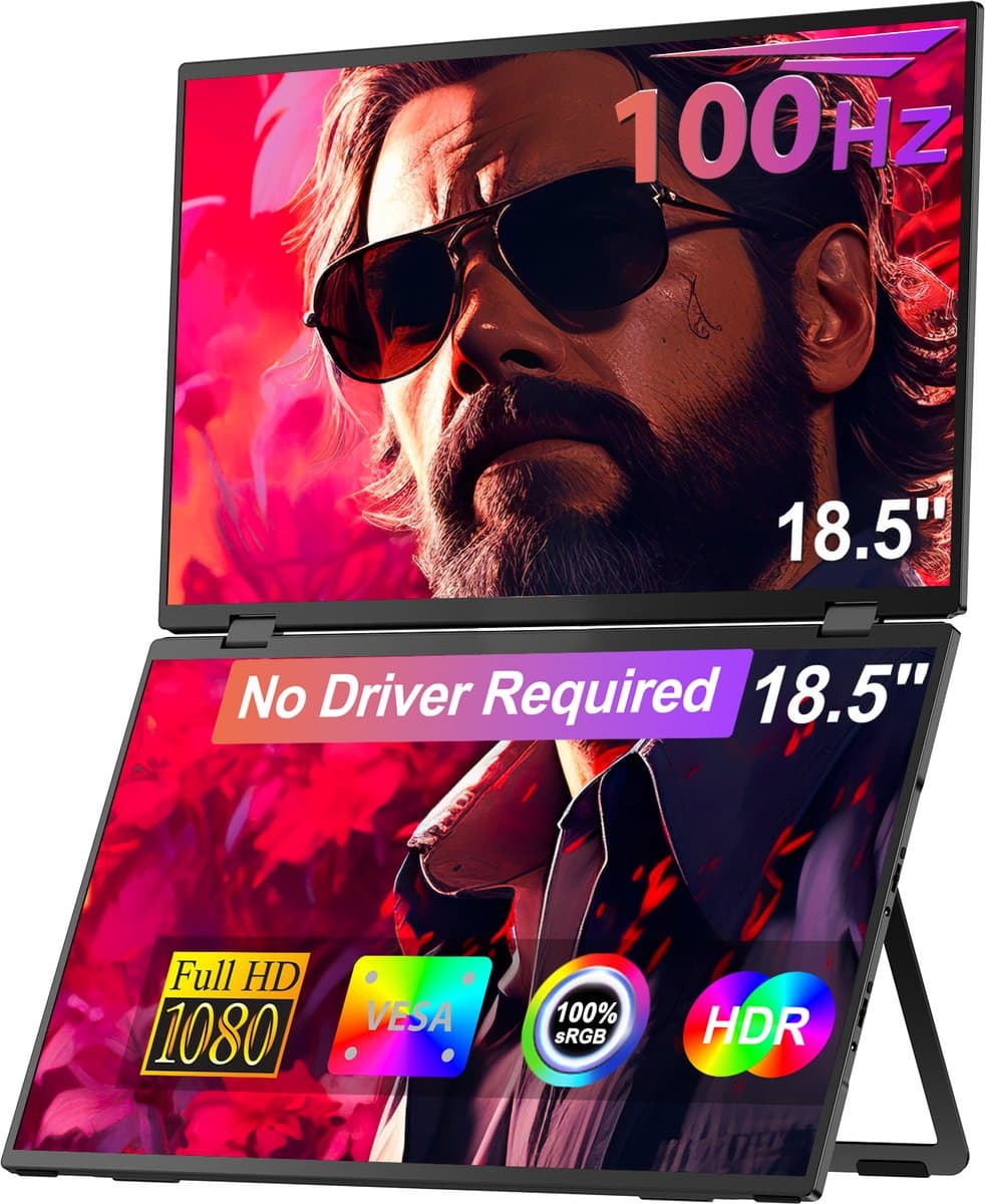UPERFECT Delta Max Dual Portable Monitor 18.5" 100Hz 100% sRGB Draagbaar Monitor with Stand & VESA Mount for Laptop/Switch/MacBook — afbeelding 1