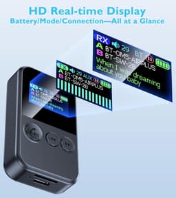 Bluetooth-zender voor tv naar 2 hoofdtelefoons, Bluetooth AUX-adapter voor handsfree bellen in de auto, 3,5 mm draadloze zender-ontvanger met LED-display voor vliegtuig/stereo/sportschool — thumbnail 4