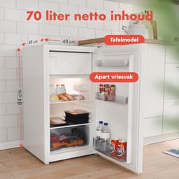 KitchenBrothers Koelkast - 81L - Tafelmodel Koelkast met Vriesvak - Koelvriescombinatie - IJskast - Frigo - Vrijstaand - Wit — thumbnail 4
