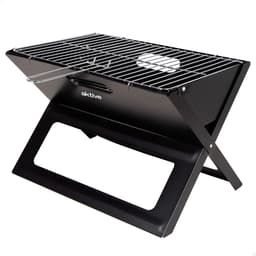 Draagbare inklapbare grill staalkolen zwart rechthoekig draaggreep 45x29x30cm eenvoudig monteren transporteren barbecue camping terras. — thumbnail 1