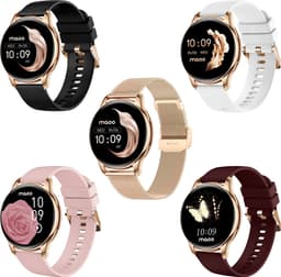 Maoo Ventura AMOLED Smartwatch Dames - RVS en 4x Siliconen Bandje - Stappenteller - Hartslagmeter - Slaapmonitor - Multisport - Geschikt voor Android en iOS - Rosé Goud en Roze — thumbnail 2
