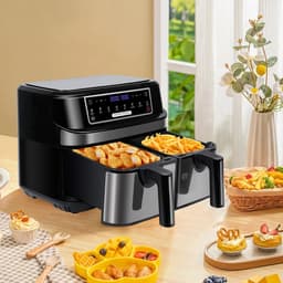 Heteluchtfriteuse - Aifryer - 9 liter XXL - 2 onafhankelijke lades van 4,5 liter - 8 automatische programma's met LED-touchscreen - 2 Kookvakken — thumbnail 3