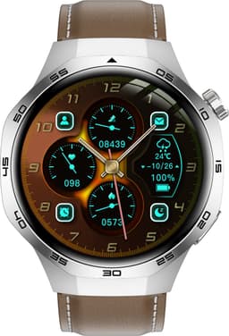 Knobbout 1.53" Scherm Stijlvolle Sport Smartwatch – NFC- Kompas, Hoogtemeter, Barometer-Bluetooth Bellen - Draadloos Opladen - hartslag, bloeddruk, zuurstofgehalte (SpO₂) - AI Assistent - medicatie innemen alert - Bruin Leren + Siliconen Band — thumbnail 3