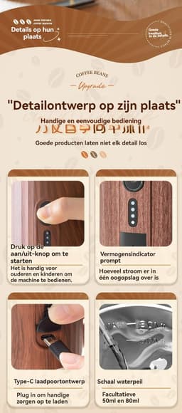 3-in-1 Draagbare Koffiemachine – Snelle waterverwarming -Voor capsules & gemalen koffie – USB-C oplaadbaar – 80ml Reservoir-Volautomatisch espresso apparaat – Italiaans design – Voor buiten & in de auto-Koffie — thumbnail 2