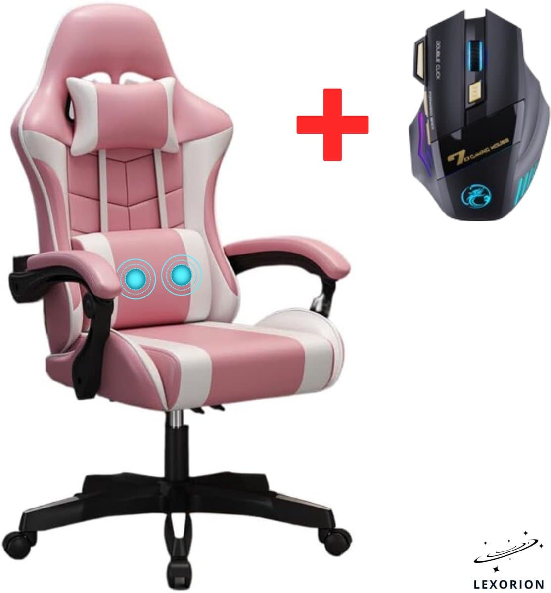 Lexorion Gaming Stoel – Ergonomische Gaming Chair – Inclusief Gratis RGB Gamingmuis Cadeau – Verstelbaar – Lederen Gamestoel – 136 kg – Roze– Bureaustoel — afbeelding 1