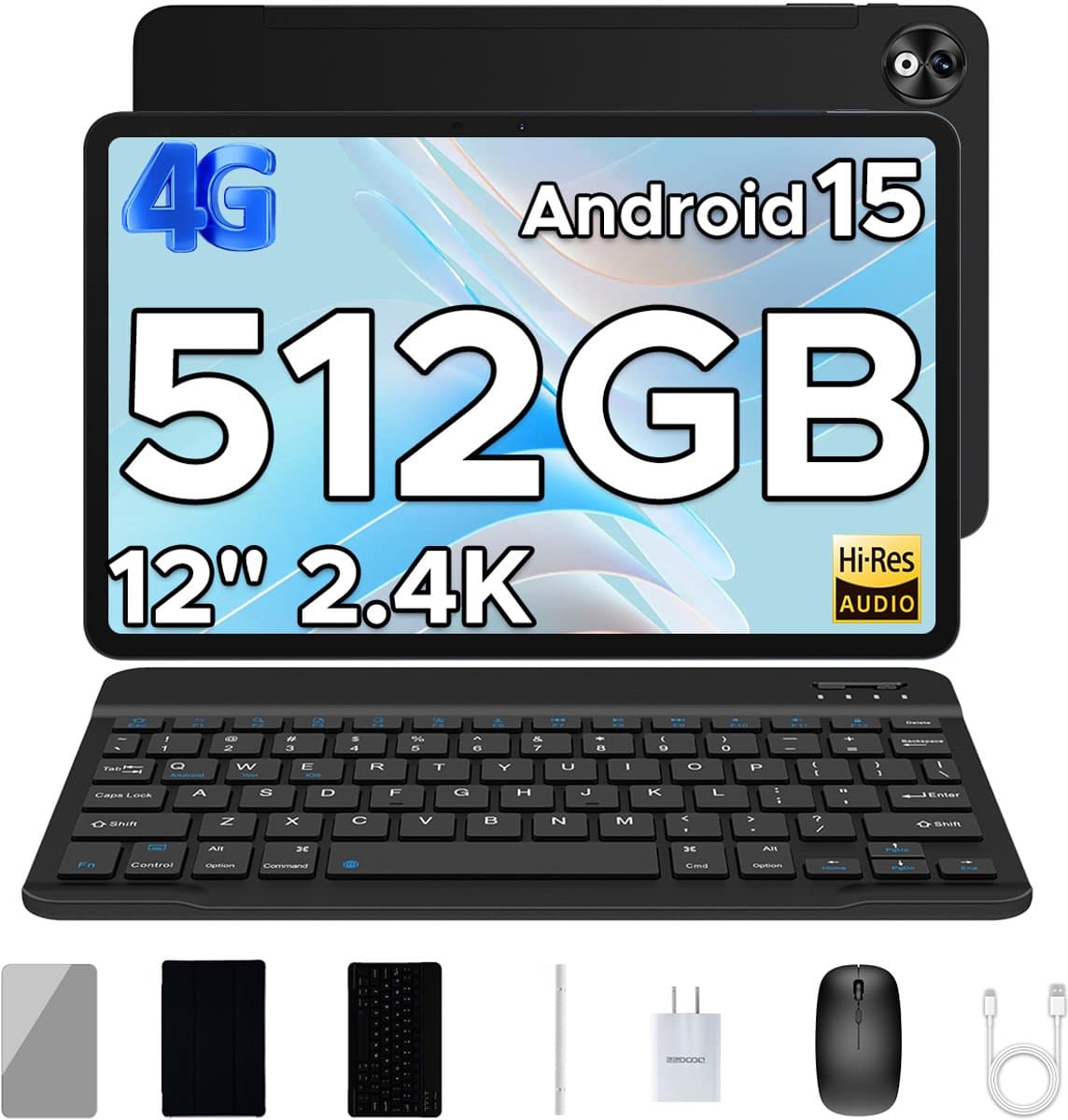 Doogee T40 Tablete Avec Clavier 8GB RAM+512GB ROM (TF 2TB) Helio G99 Batterij 8580mAh 11 "2.5K Android 15 Face ID Dual 4G LTE,Zwart — afbeelding 1