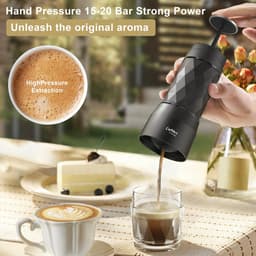 Draagbare Koffiemachine - Espressomachine - Voor Nespresso, Dolce Gusto Cups en Filterkoffie - 20 Bar - Handpers - Voor Op reis/Camping - Zwart — thumbnail 5
