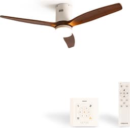 CREATE - Plafondventilator 40W silent Ø132 cm ABS - Met Verlichting drie temperaturen - Met Wandregelaar - Met Afstandsbediening - 6 Snelheden - Timer - Zomer/Winter functie - Donker hout - WIND CALM — thumbnail 1