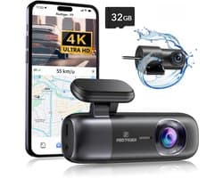 RedTiger F9 Dual Dashcam voor auto - Ultra 4K & 1080P - Voor en Achter Camera - WiFi en GPS - met App - Sony Sensor - Nachtzicht - Parkeerbewaking - G Sensor - Loop opname - Full HD achter camera - Met 32GB SD Kaart
